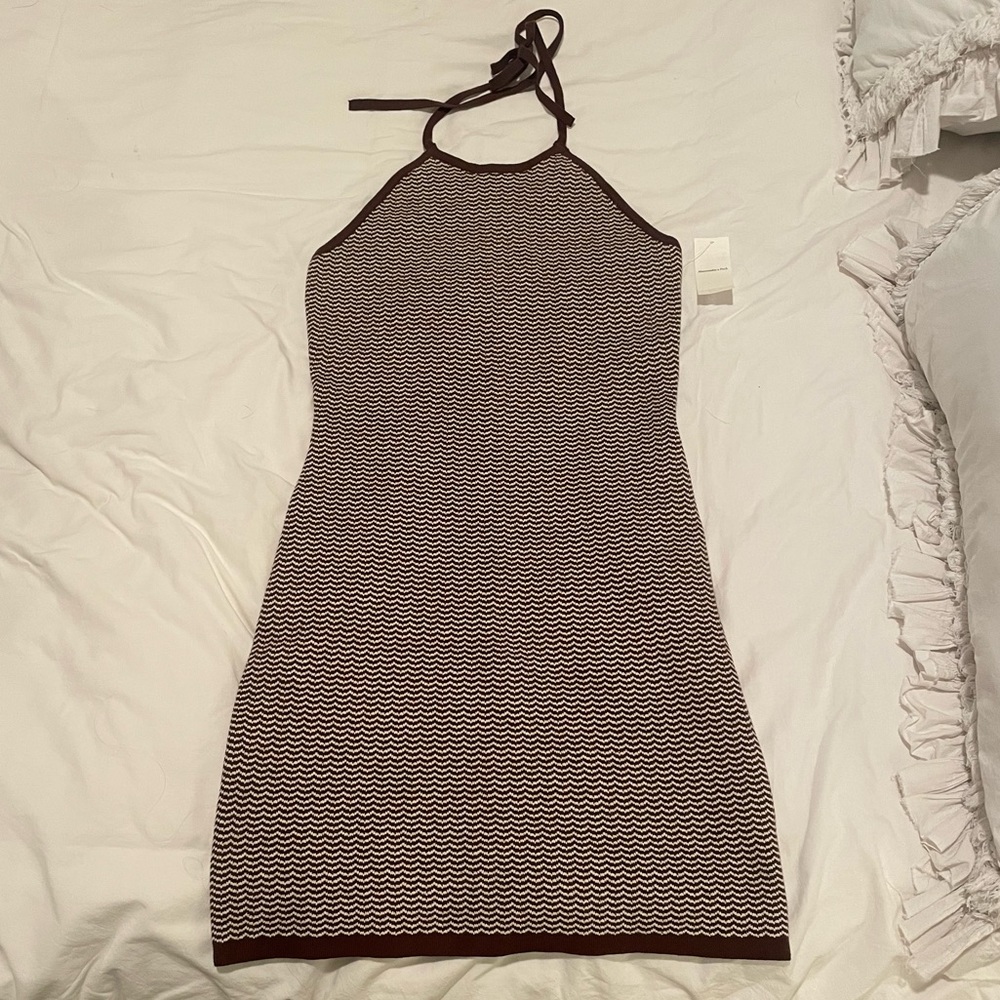 SOLD NWT Abercrombie & Fitch Brown Halter Crochet Mini Dress Size M